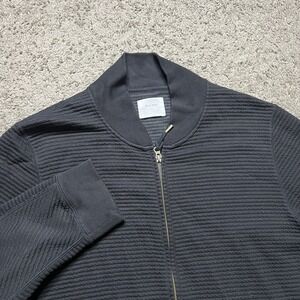 Billy Reid Jacket Mens Large Black Textured Full Zip Cotton Sweater